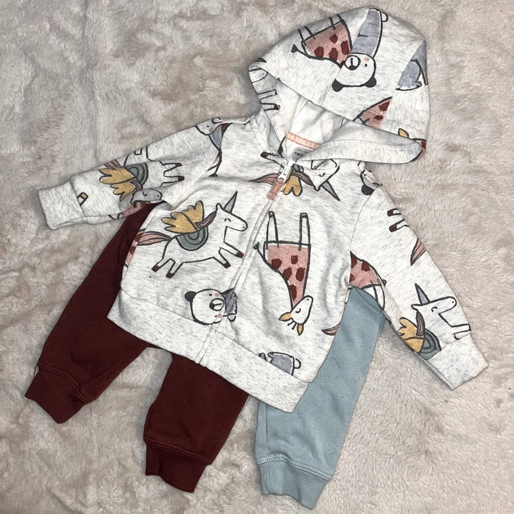 Comfy and cute Carters/Lauren Conrad set - 2 pants and 1 hoodie - 3 months
